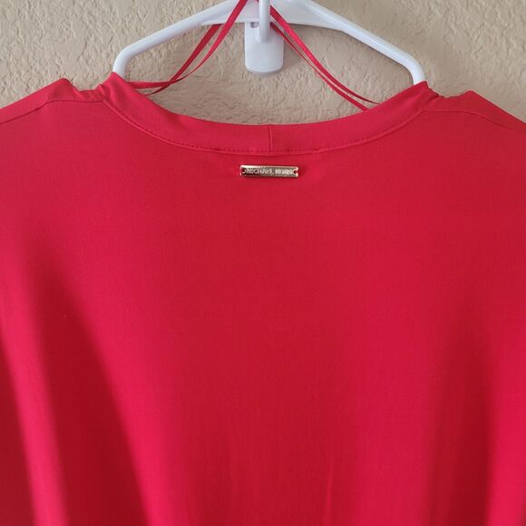 Michael Kors High-Low Faux-Wrap Dress True Red Size Medium Short Sleeve Nwt - Picture 8 of 10